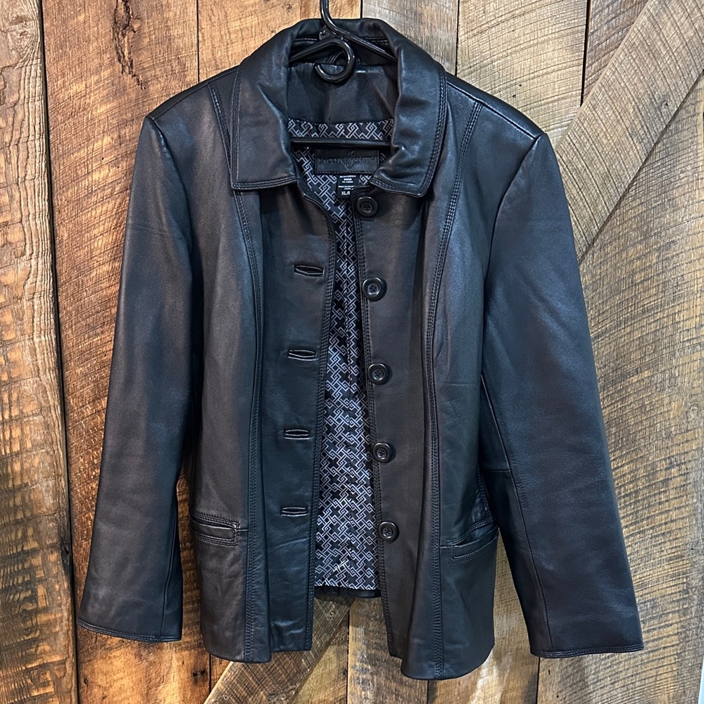 Vintage 1980s Jaclyn Smith Black Leather jacket women’s size X-large E17